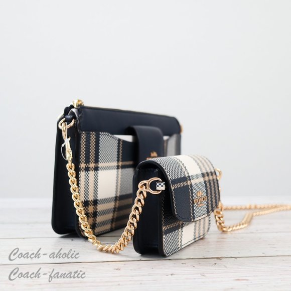 NWT Coach C8682 Poppy Crossbody With Garden Plaid Print in Midnight - Picture 3 of 11